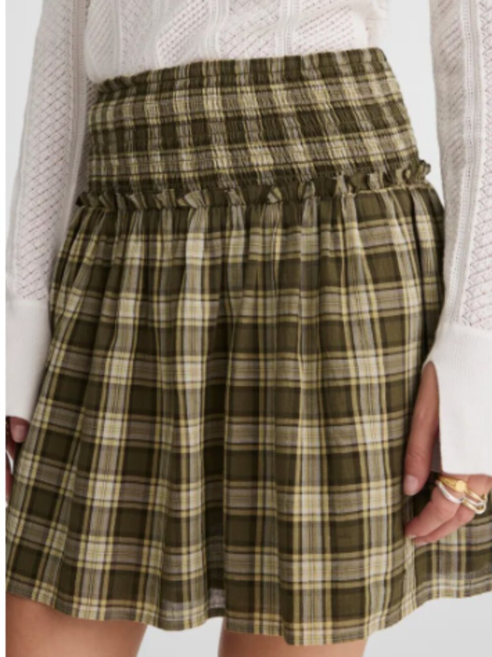 NWT Madewell Plaid Smocked-Waist Mini Skirt in 100% Cotton (M) - Picture 4 of 9